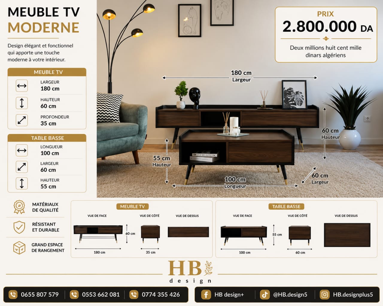 Meuble TV Moderne Brun Foncé — HB Design+